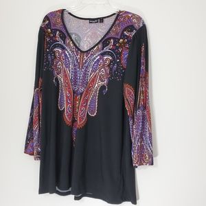 Effortless Style Black Multicolored Blouse, size L